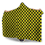 Yellow And Black Checkered Pattern Print Hooded Blanket