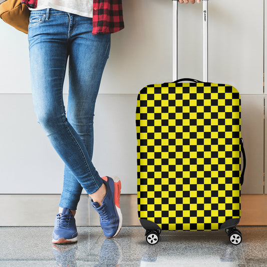 Yellow And Black Checkered Pattern Print Luggage Cover