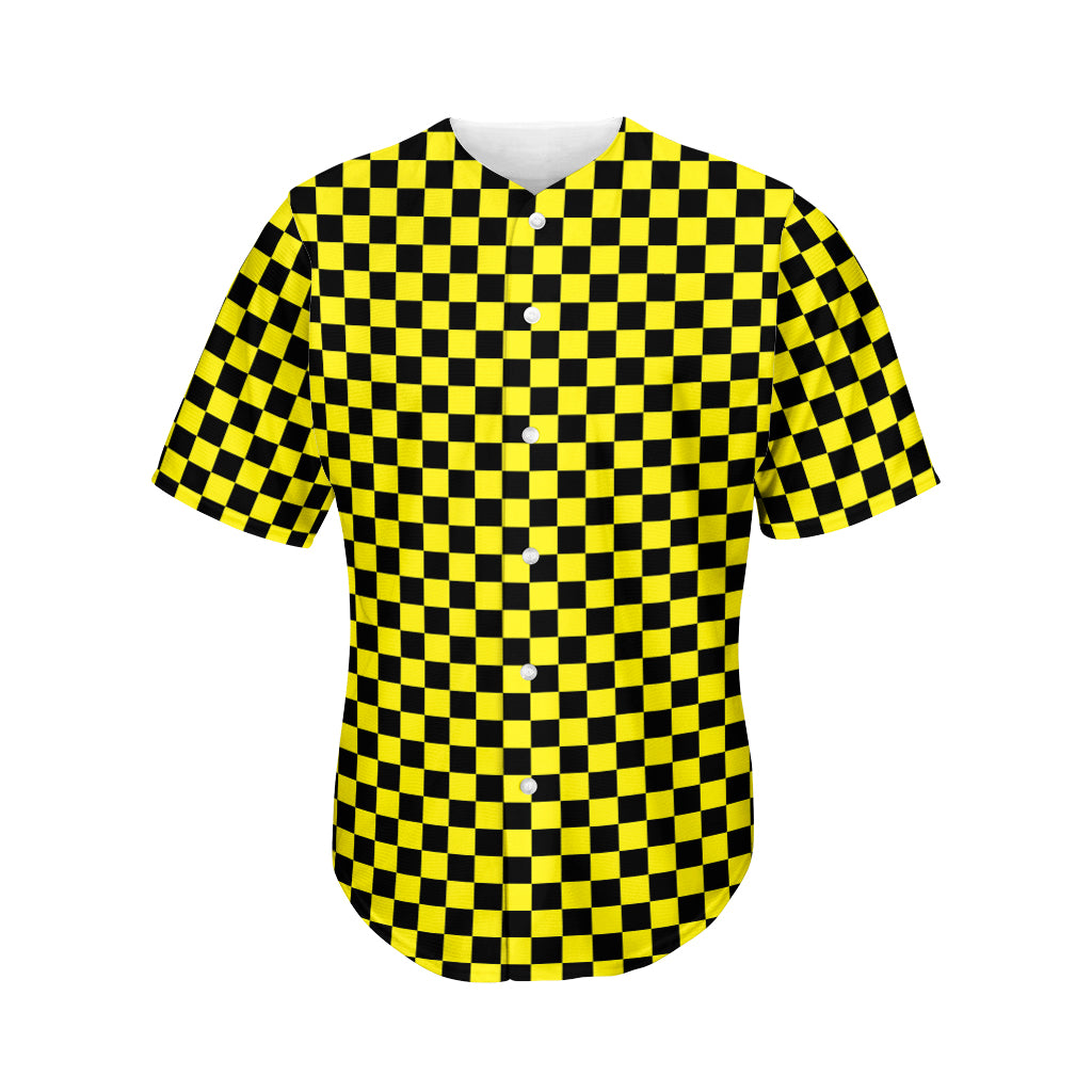 Yellow And Black Checkered Pattern Print Men's Baseball Jersey