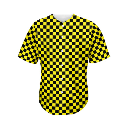 Yellow And Black Checkered Pattern Print Men's Baseball Jersey