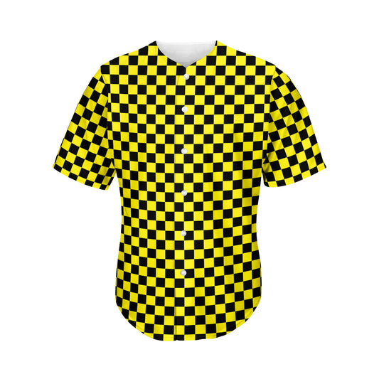Yellow And Black Checkered Pattern Print Men's Baseball Jersey