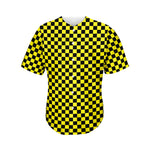 Yellow And Black Checkered Pattern Print Men's Baseball Jersey