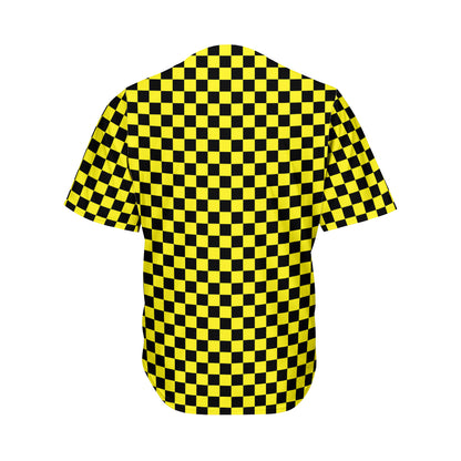 Yellow And Black Checkered Pattern Print Men's Baseball Jersey