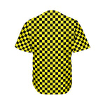 Yellow And Black Checkered Pattern Print Men's Baseball Jersey