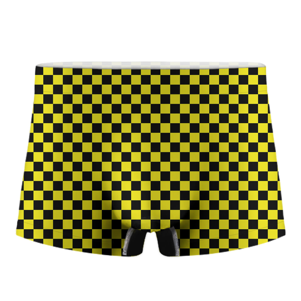 Yellow And Black Checkered Pattern Print Men's Boxer Briefs