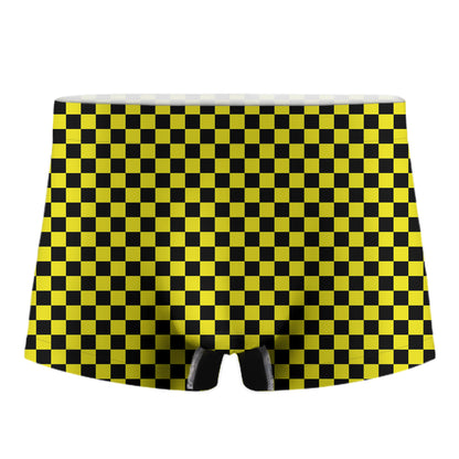 Yellow And Black Checkered Pattern Print Men's Boxer Briefs