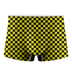 Yellow And Black Checkered Pattern Print Men's Boxer Briefs
