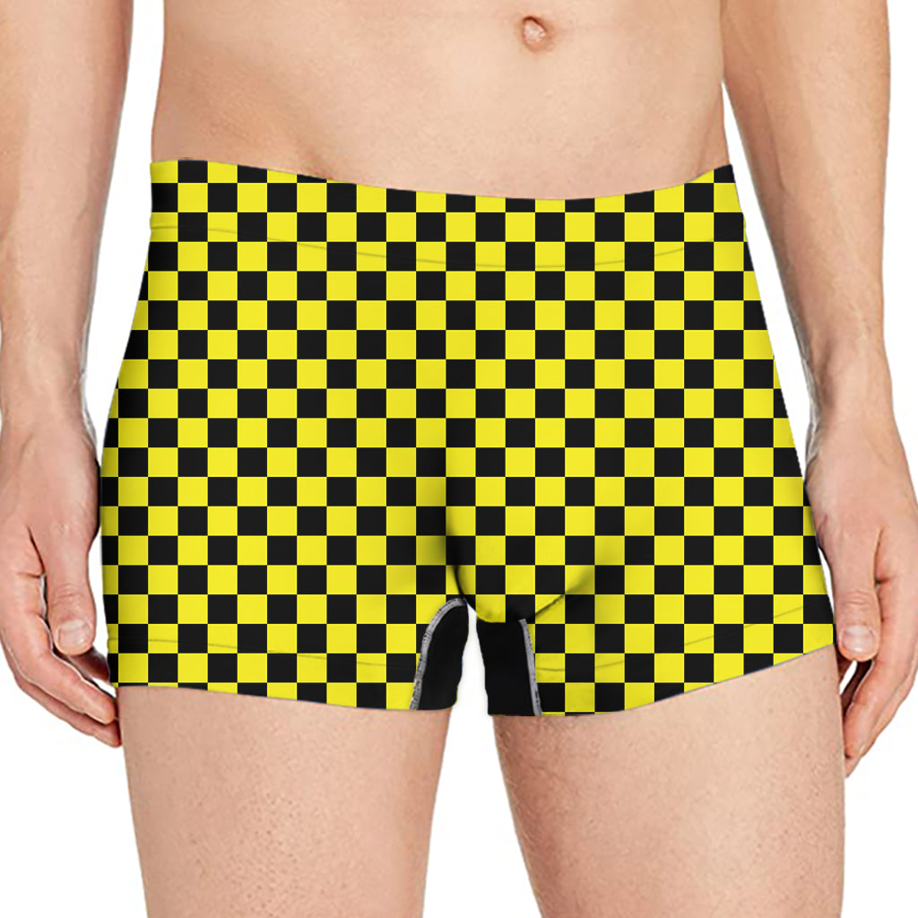 Yellow And Black Checkered Pattern Print Men's Boxer Briefs