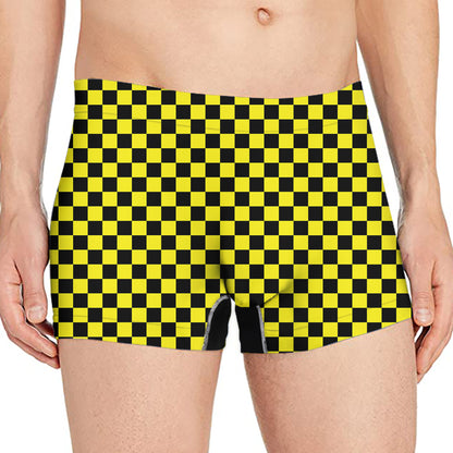 Yellow And Black Checkered Pattern Print Men's Boxer Briefs