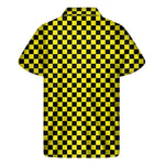 Yellow And Black Checkered Pattern Print Men's Short Sleeve Shirt