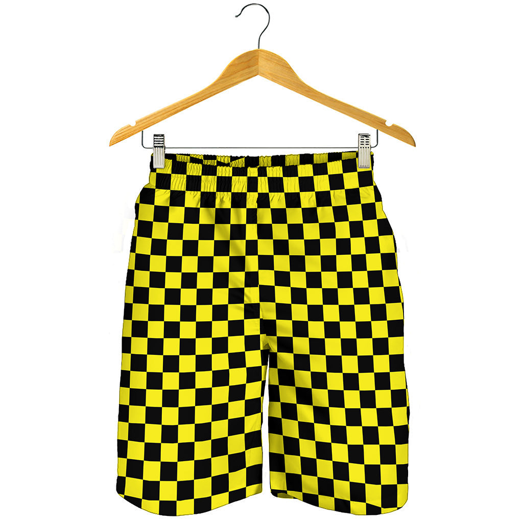 Yellow And Black Checkered Pattern Print Men's Shorts