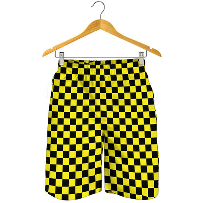 Yellow And Black Checkered Pattern Print Men's Shorts