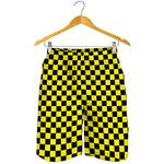 Yellow And Black Checkered Pattern Print Men's Shorts