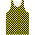 Yellow And Black Checkered Pattern Print Men's Tank Top