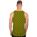 Yellow And Black Checkered Pattern Print Men's Tank Top