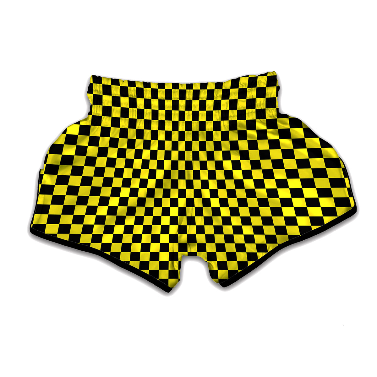 Yellow And Black Checkered Pattern Print Muay Thai Boxing Shorts
