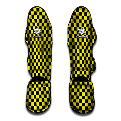 Yellow And Black Checkered Pattern Print Muay Thai Shin Guard