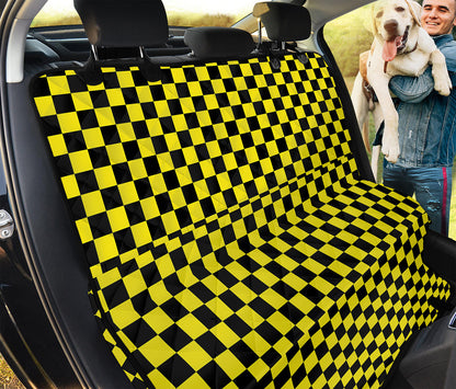 Yellow And Black Checkered Pattern Print Pet Car Back Seat Cover