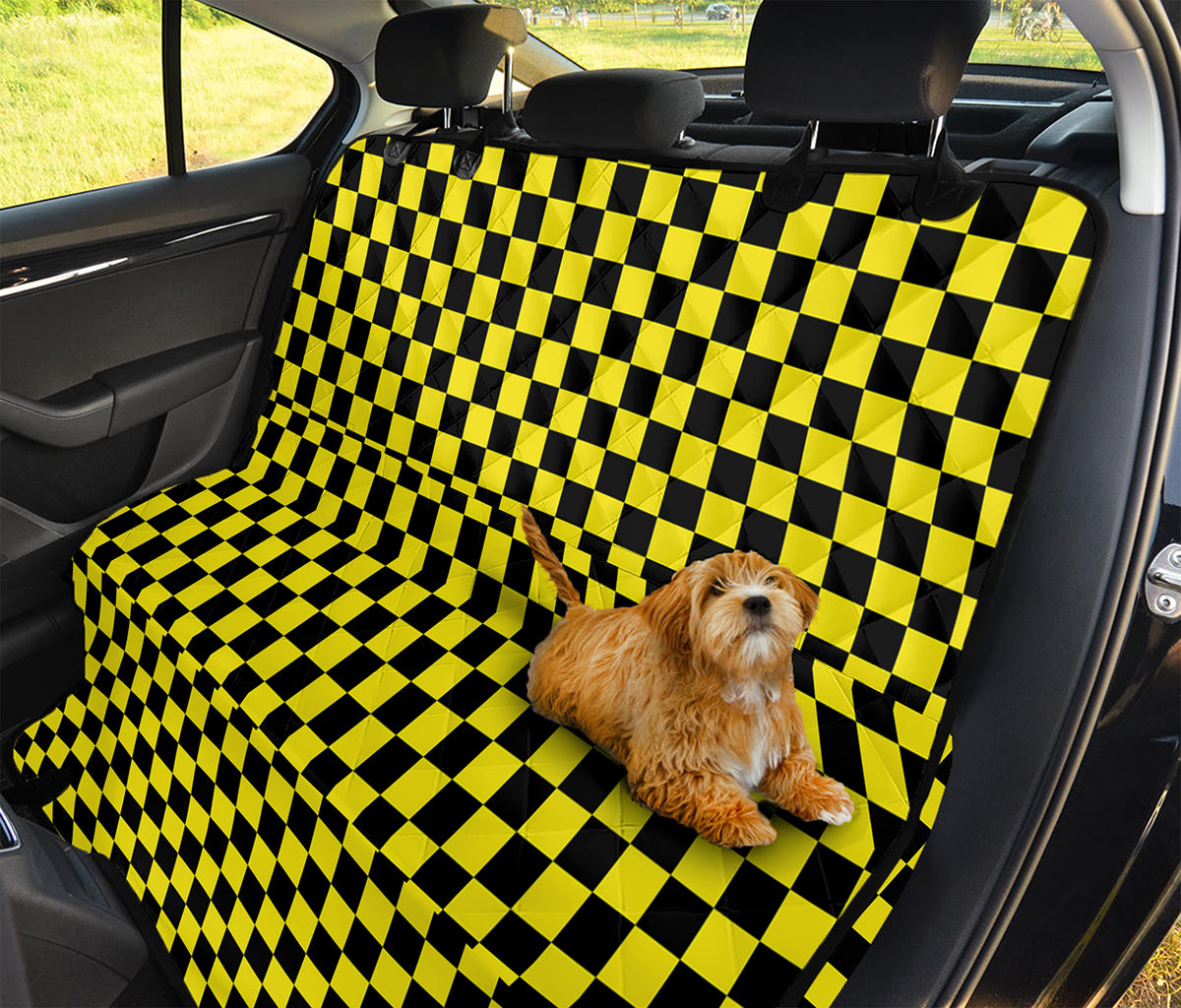 Yellow And Black Checkered Pattern Print Pet Car Back Seat Cover