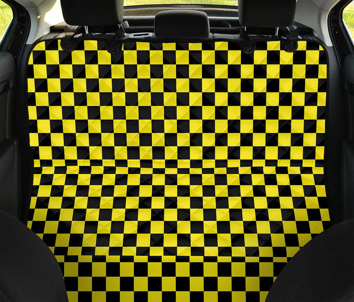 Yellow And Black Checkered Pattern Print Pet Car Back Seat Cover