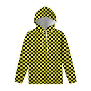 Yellow And Black Checkered Pattern Print Pullover Hoodie