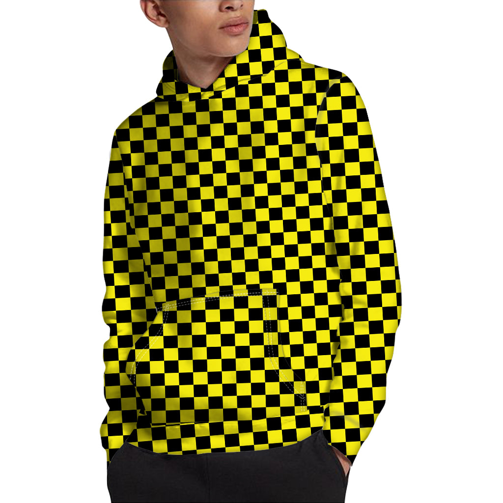 Yellow And Black Checkered Pattern Print Pullover Hoodie