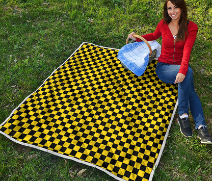 Yellow And Black Checkered Pattern Print Quilt