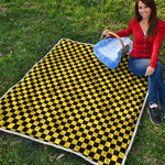 Yellow And Black Checkered Pattern Print Quilt