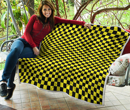 Yellow And Black Checkered Pattern Print Quilt