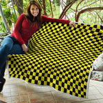 Yellow And Black Checkered Pattern Print Quilt