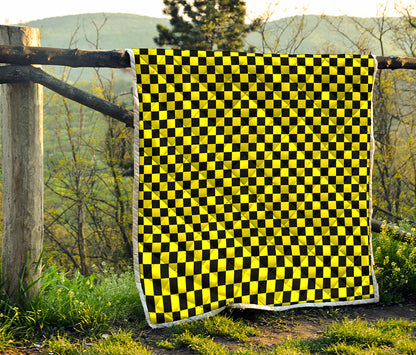 Yellow And Black Checkered Pattern Print Quilt