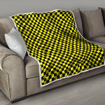 Yellow And Black Checkered Pattern Print Quilt