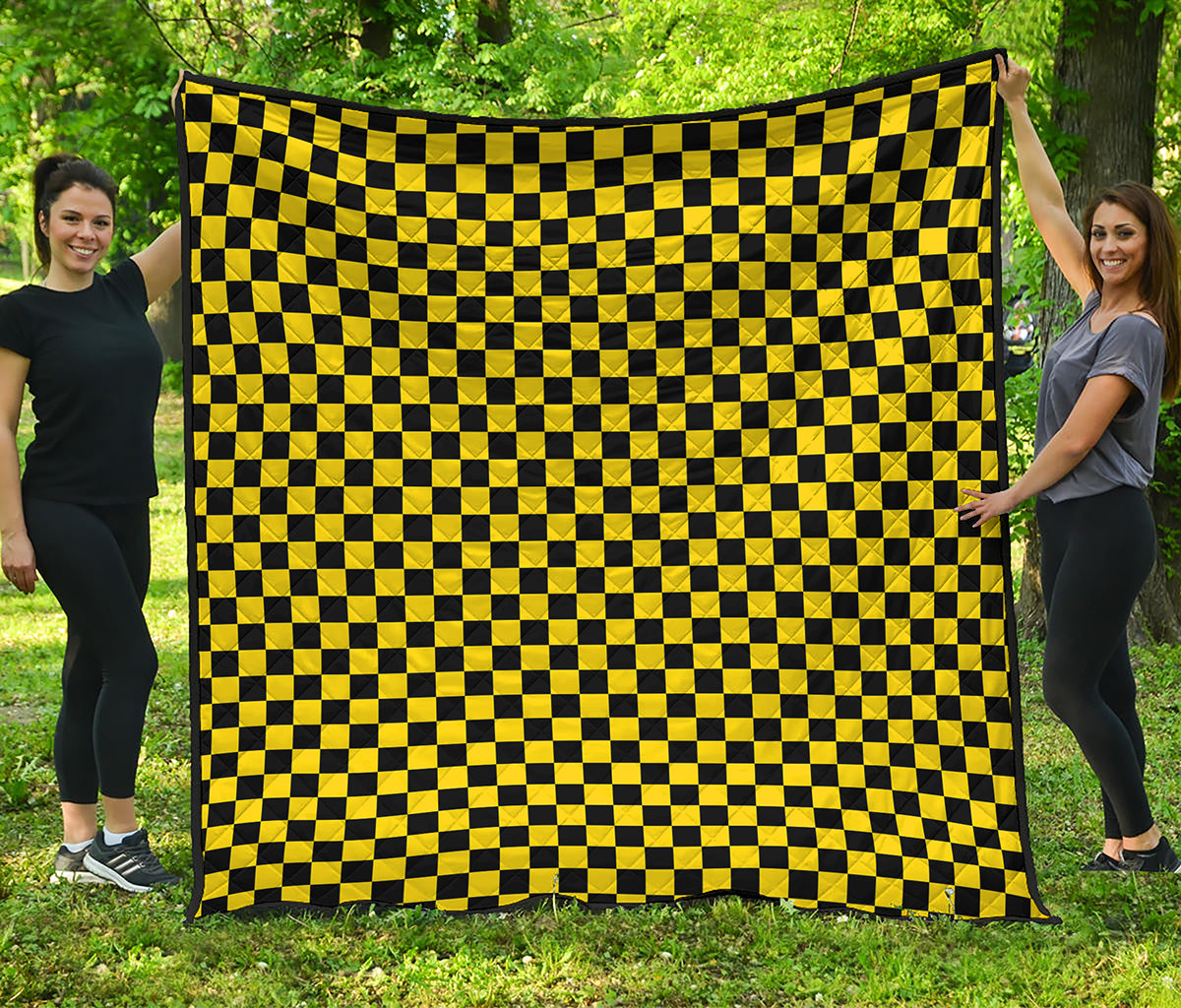 Yellow And Black Checkered Pattern Print Quilt