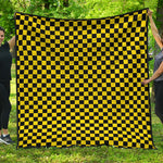 Yellow And Black Checkered Pattern Print Quilt