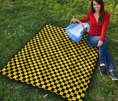 Yellow And Black Checkered Pattern Print Quilt