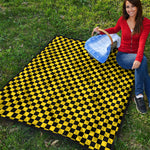 Yellow And Black Checkered Pattern Print Quilt