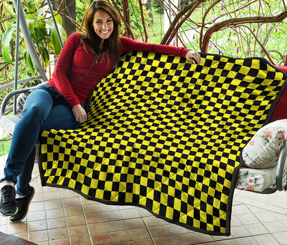 Yellow And Black Checkered Pattern Print Quilt