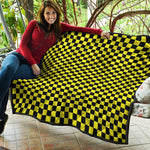 Yellow And Black Checkered Pattern Print Quilt
