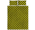Yellow And Black Checkered Pattern Print Quilt Bed Set