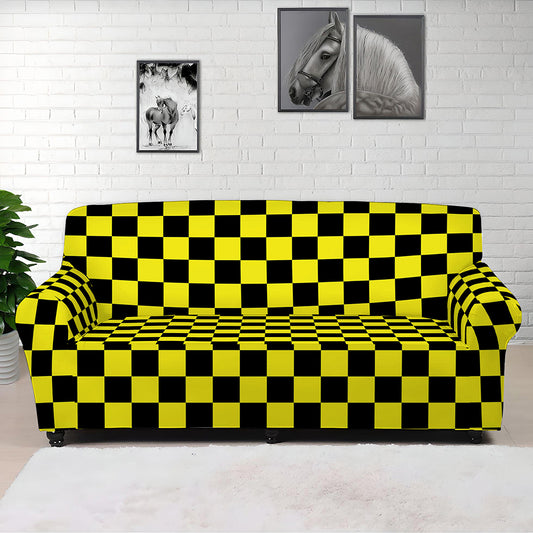 Yellow And Black Checkered Pattern Print Sofa Cover