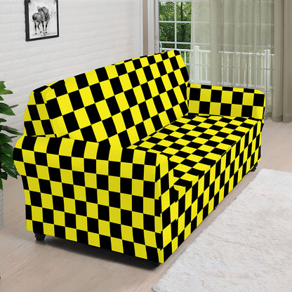 Yellow And Black Checkered Pattern Print Sofa Cover