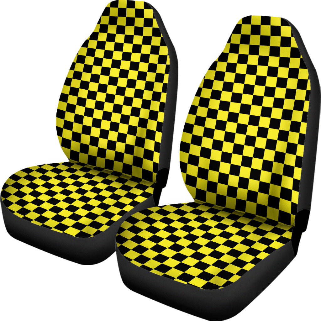 Yellow And Black Checkered Pattern Print Universal Fit Car Seat Covers