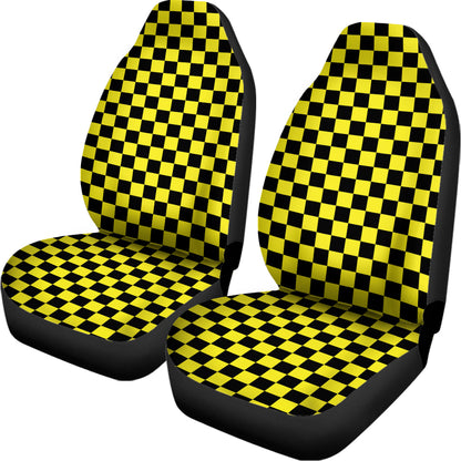 Yellow And Black Checkered Pattern Print Universal Fit Car Seat Covers