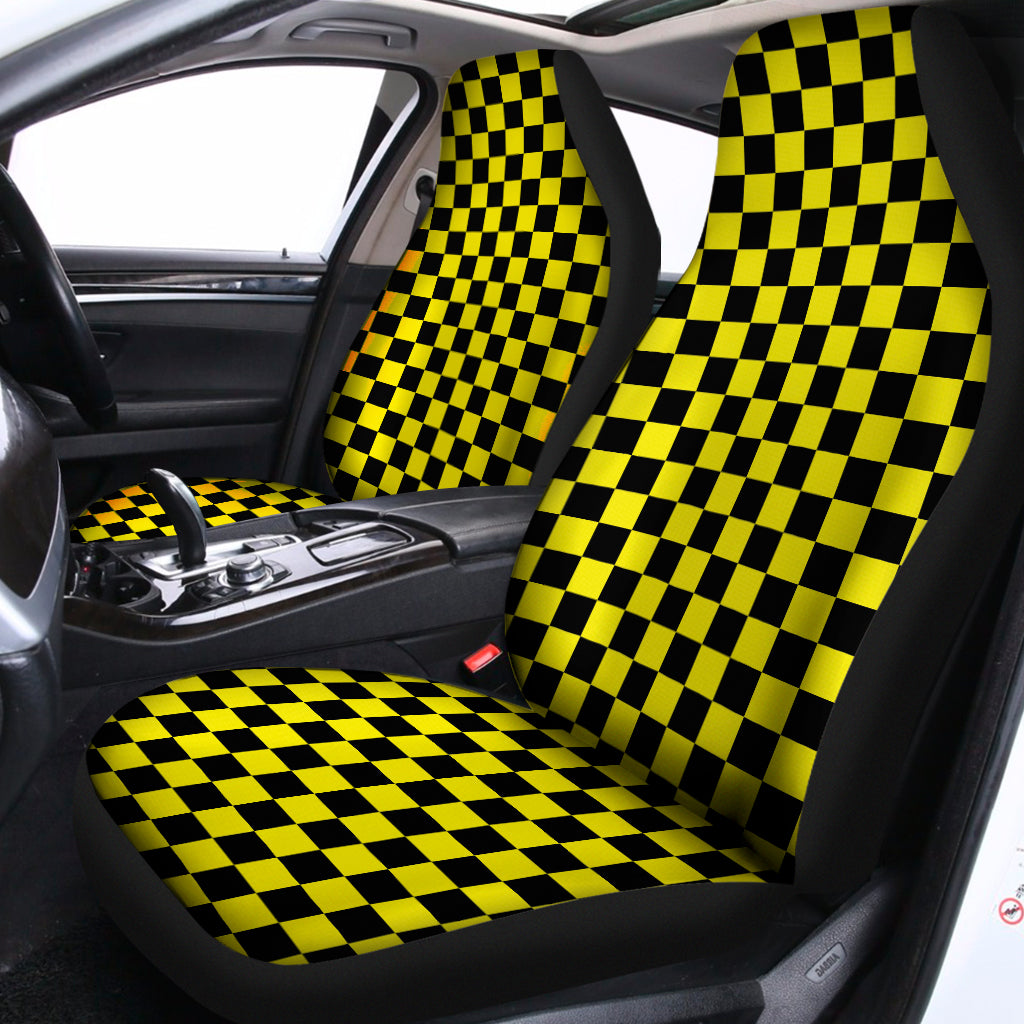 Yellow And Black Checkered Pattern Print Universal Fit Car Seat Covers