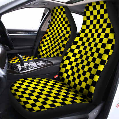 Yellow And Black Checkered Pattern Print Universal Fit Car Seat Covers