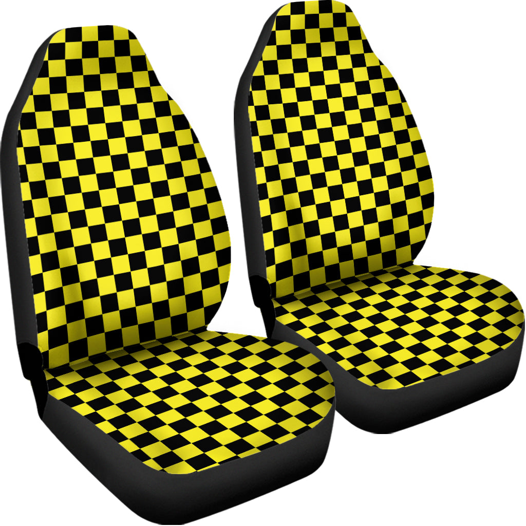 Yellow And Black Checkered Pattern Print Universal Fit Car Seat Covers