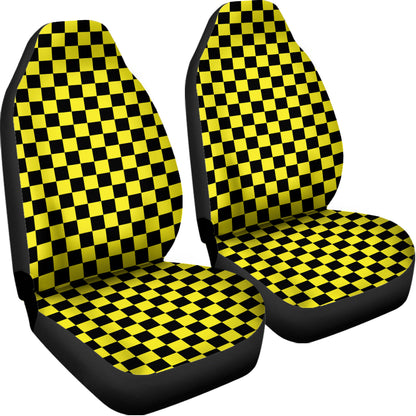 Yellow And Black Checkered Pattern Print Universal Fit Car Seat Covers