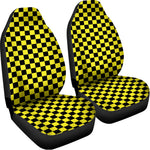 Yellow And Black Checkered Pattern Print Universal Fit Car Seat Covers