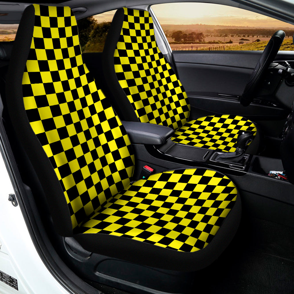 Yellow And Black Checkered Pattern Print Universal Fit Car Seat Covers