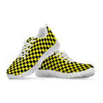 Yellow And Black Checkered Pattern Print White Sneakers
